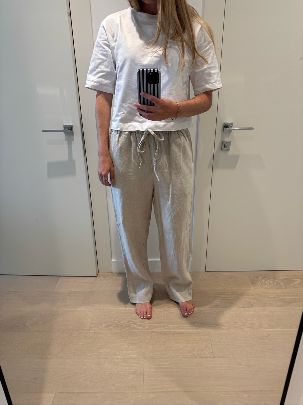 POSSE Casual Drawstring Linen-Blend Pants in Beige